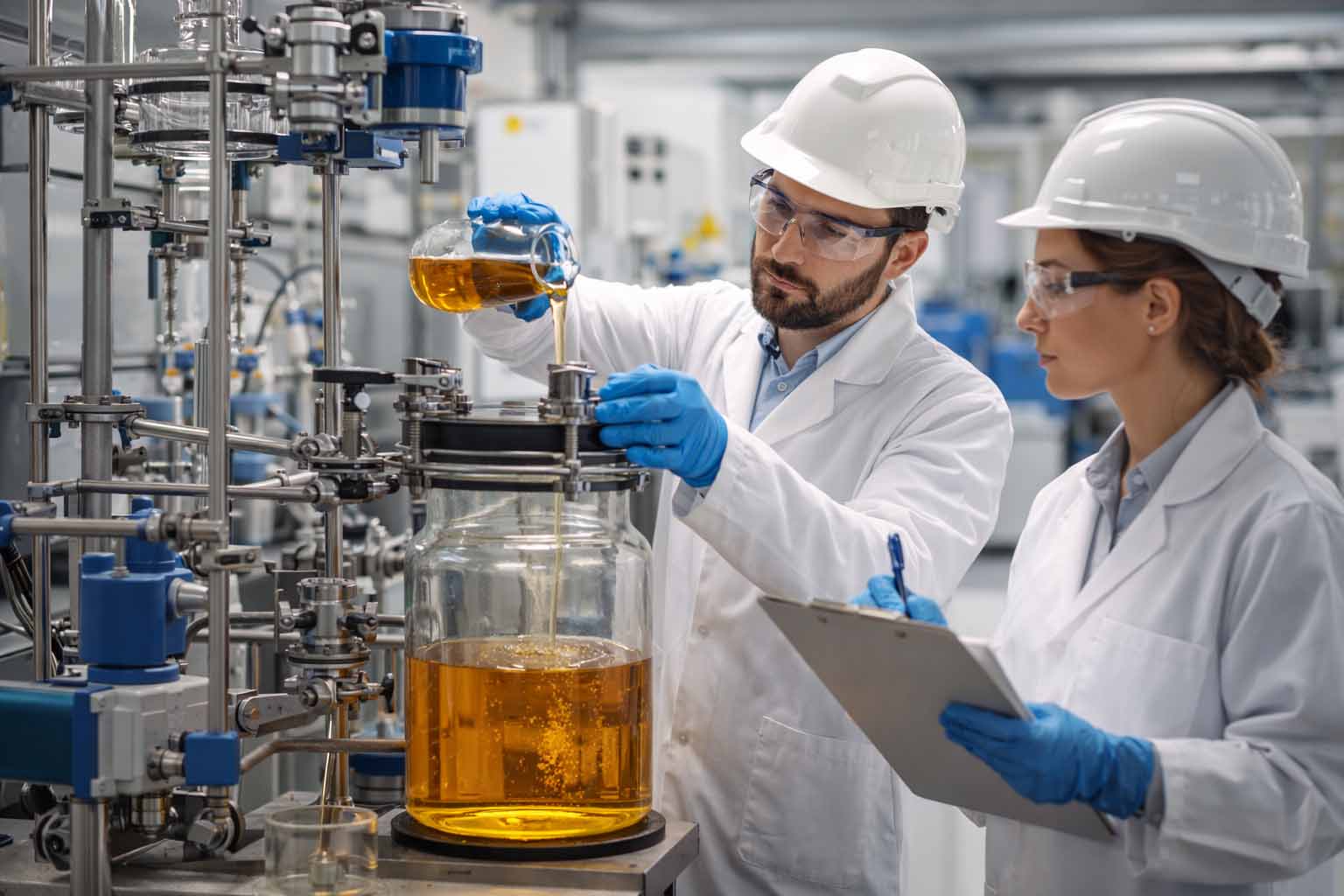 Specialty chemicals being analyzed in a laboratory